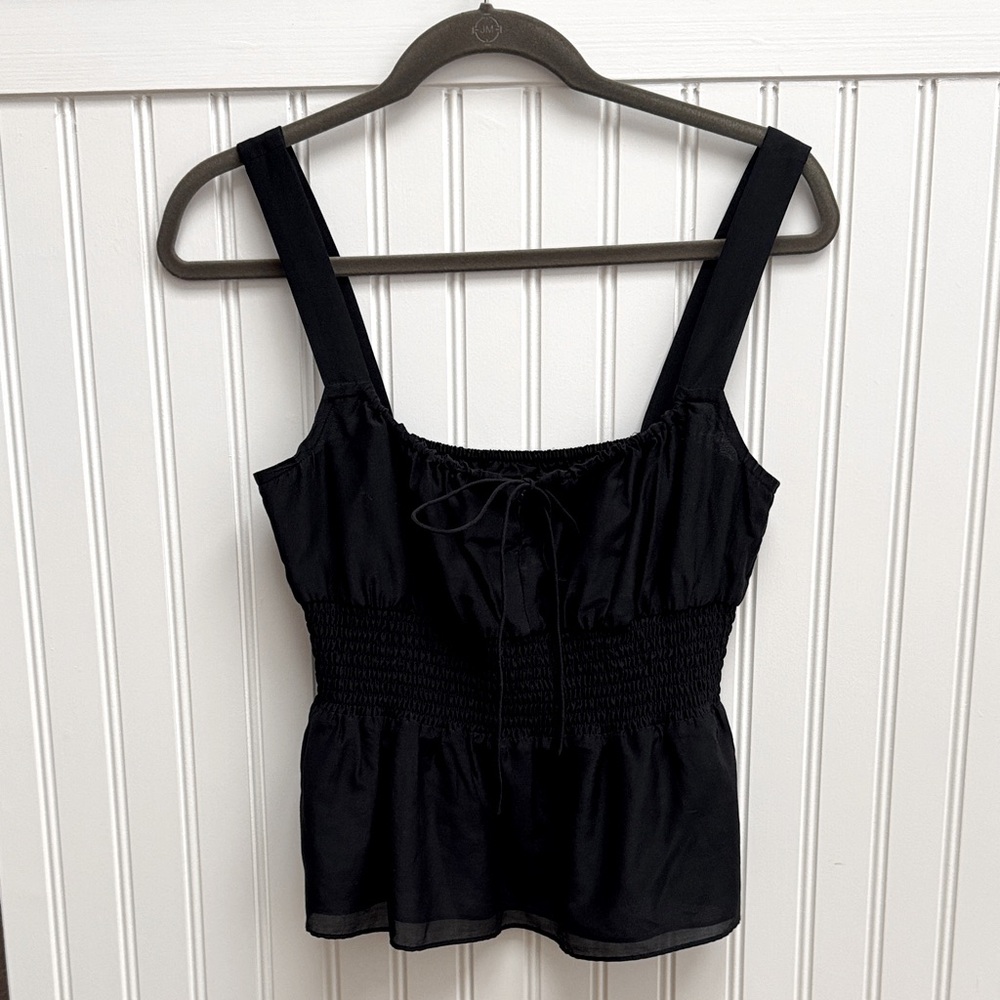 J. Crew Black Smocked Tank Top